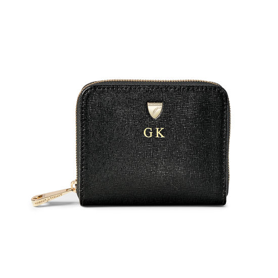 Slim Mini Continental Purse in Black Saffiano from Aspinal of London