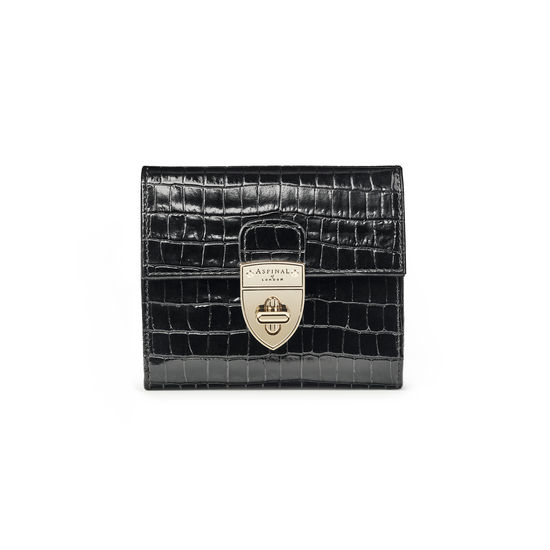 Small Mayfair Purse in Deep Shine Black Small Croc from Aspinal of London