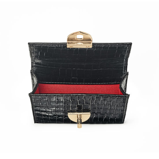 Small Mayfair Purse in Deep Shine Black Small Croc from Aspinal of London