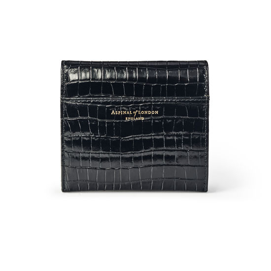 Small Mayfair Purse in Deep Shine Black Small Croc from Aspinal of London