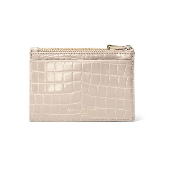 Double Sided Zipped Card & Coin Holder in Soft Taupe Patent Croc from Aspinal of London