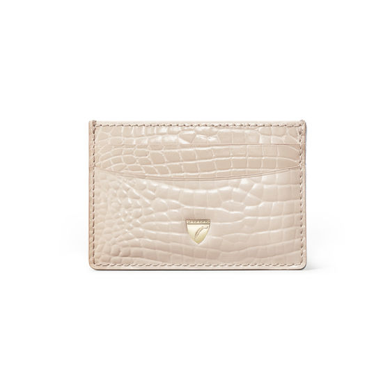 Slim Credit Card Holder in Soft Taupe Patent Croc from Aspinal of London