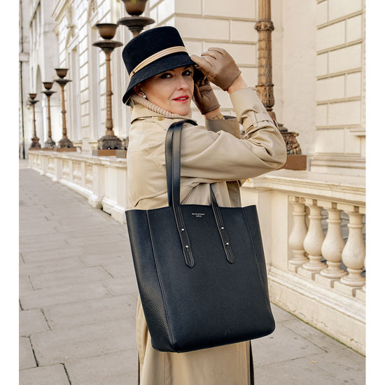 Essential Tote in Black Pebble from Aspinal of London
