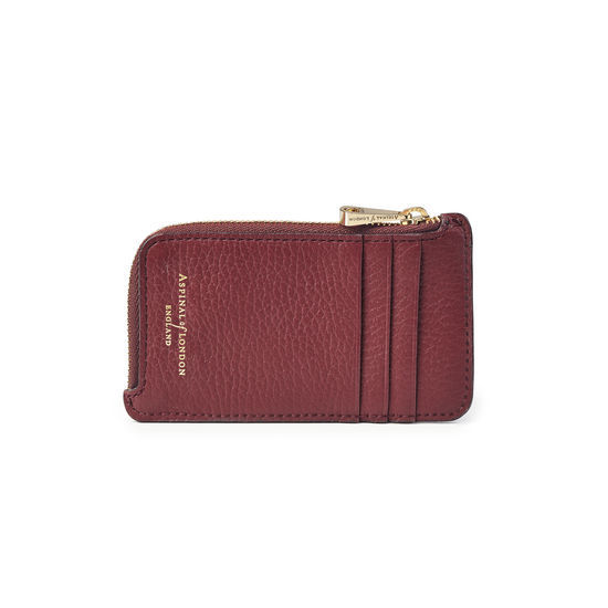 Zipped Coin & Card Holder in Bordeaux Pebble from Aspinal of London