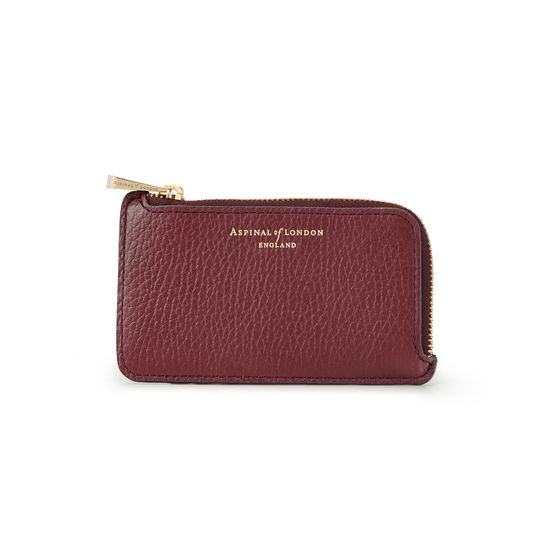 Zipped Coin & Card Holder in Bordeaux Pebble from Aspinal of London