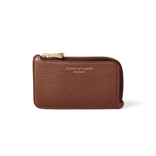 Zipped Coin & Card Holder in Chestnut Pebble from Aspinal of London