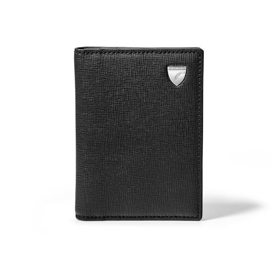 Business Card Holder in Black Saffiano & Smooth Black from Aspinal of London