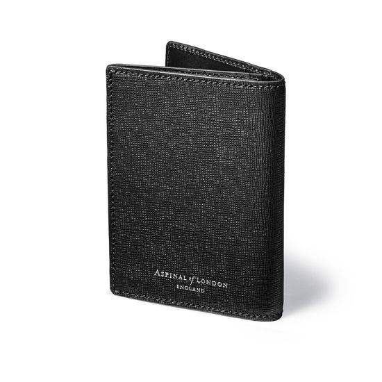 Business Card Holder in Black Saffiano & Smooth Black from Aspinal of London