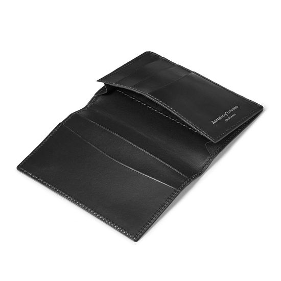 Business Card Holder in Black Saffiano & Smooth Black from Aspinal of London