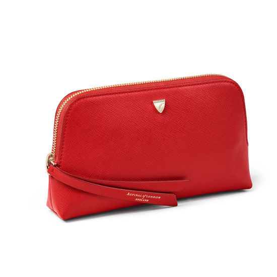 Small Essential Cosmetic Case in Scarlet Saffiano from Aspinal of London