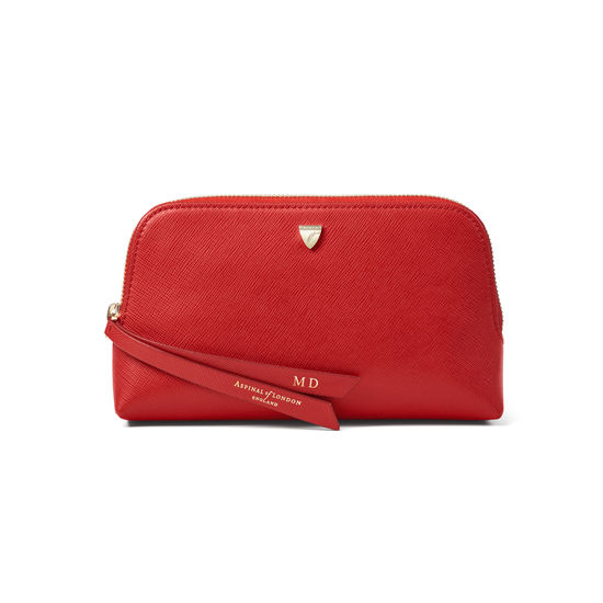 Small Essential Cosmetic Case in Scarlet Saffiano from Aspinal of London
