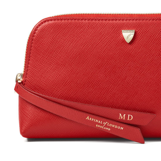 Small Essential Cosmetic Case in Scarlet Saffiano from Aspinal of London