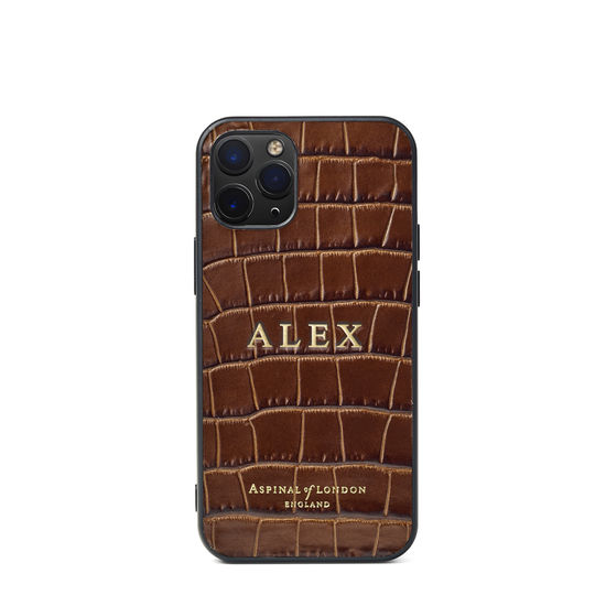iPhone 12 Mini Case in Deep Shine Chestnut Small Croc from Aspinal of London