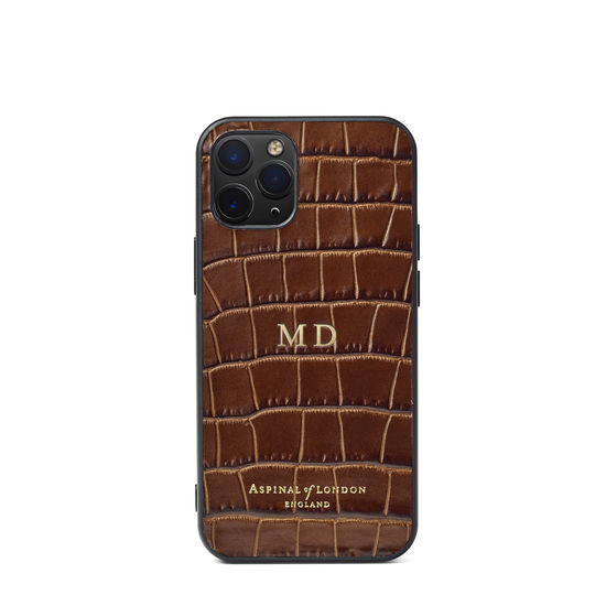 iPhone 12 Mini Case in Deep Shine Chestnut Small Croc from Aspinal of London