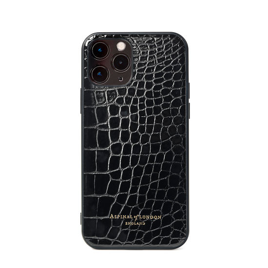 iPhone 12 / 12 Pro Case in Black Patent Croc from Aspinal of London