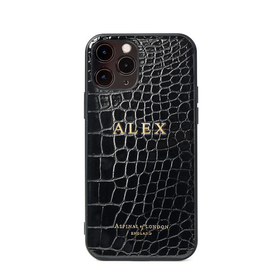iPhone 12 / 12 Pro Case in Black Patent Croc from Aspinal of London