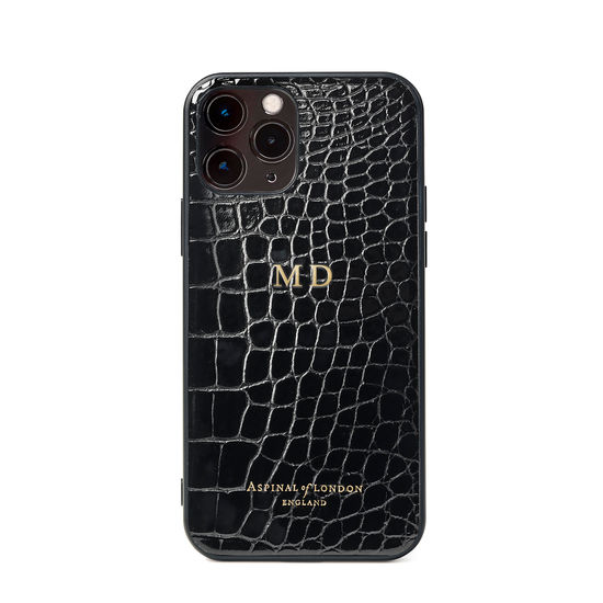 iPhone 12 / 12 Pro Case in Black Patent Croc from Aspinal of London