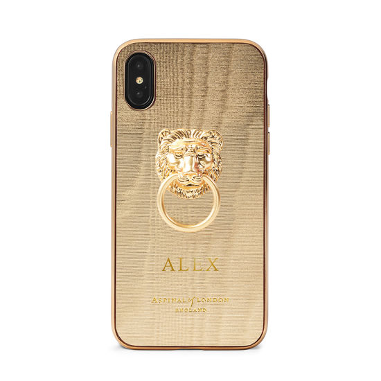 Lion iPhone Xs Case in Gold Moire Print from Aspinal of London