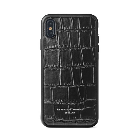 iPhone Xs Case with Black Edge in Deep Shine Black Croc from Aspinal of London