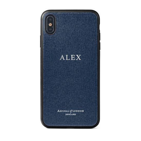 iPhone Xs Max Case with Black Edge in Navy Saffiano from Aspinal of London