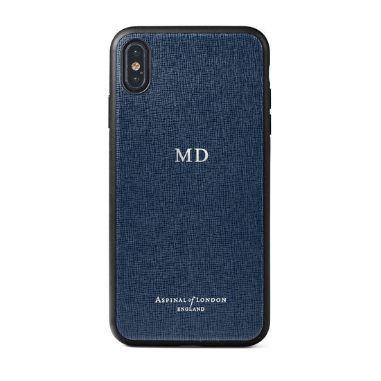 iPhone Xs Max Case with Black Edge in Navy Saffiano from Aspinal of London