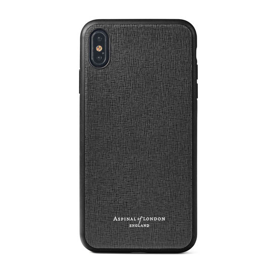 iPhone Xs Max Case with Black Edge in Black Saffiano from Aspinal of London