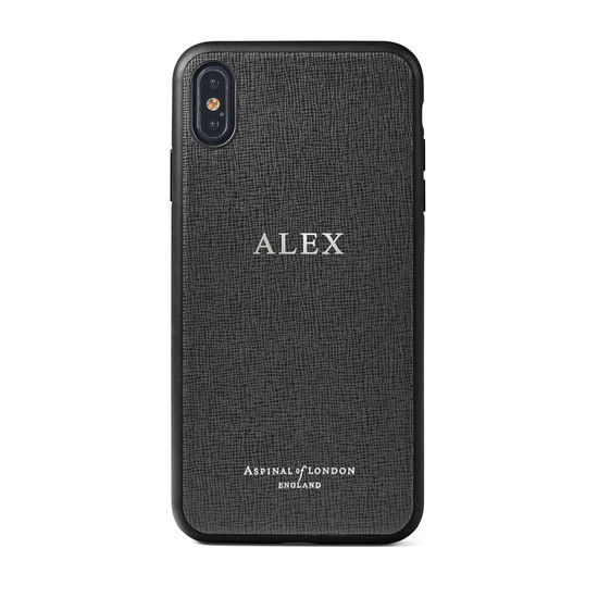 iPhone Xs Max Case with Black Edge in Black Saffiano from Aspinal of London