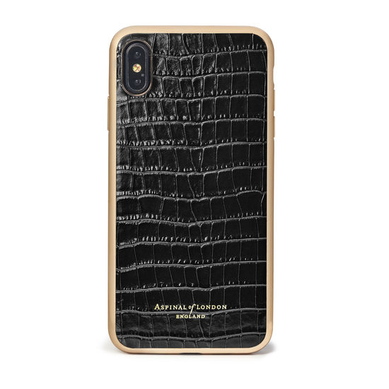 iPhone Xs Max Case with Gold Edge in Black Patent Croc from Aspinal of London
