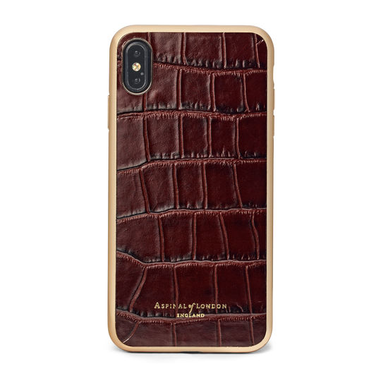 iPhone Xs Max Case with Gold Edge in Deep Shine Amazon Brown Croc from Aspinal of London