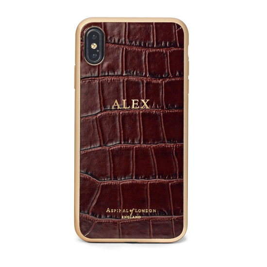 iPhone Xs Max Case with Gold Edge in Deep Shine Amazon Brown Croc from Aspinal of London