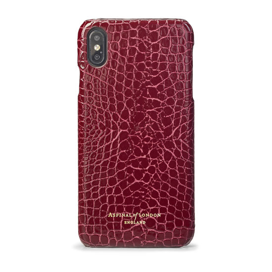 iPhone Xs Max Case in Bordeaux Patent Croc from Aspinal of London