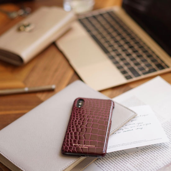 iPhone Xs Max Case in Bordeaux Patent Croc from Aspinal of London