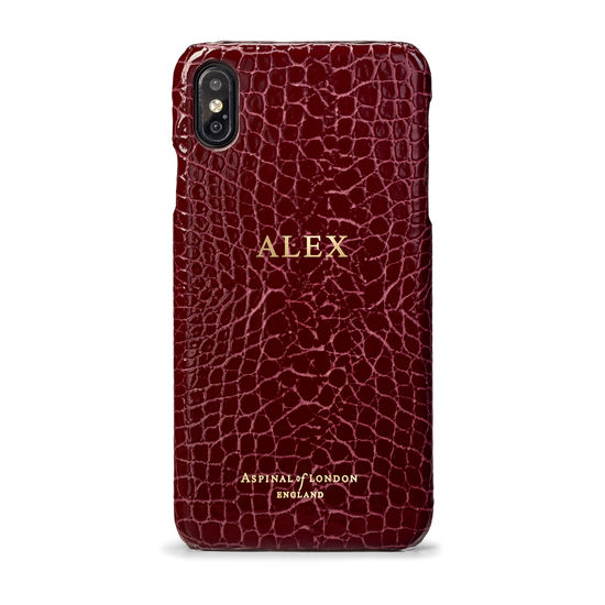 iPhone Xs Max Case in Bordeaux Patent Croc from Aspinal of London