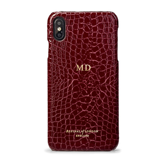 iPhone Xs Max Case in Bordeaux Patent Croc from Aspinal of London
