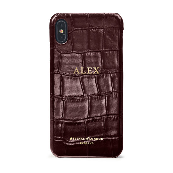 iPhone Xs Max Case in Deep Shine Amazon Brown Croc from Aspinal of London