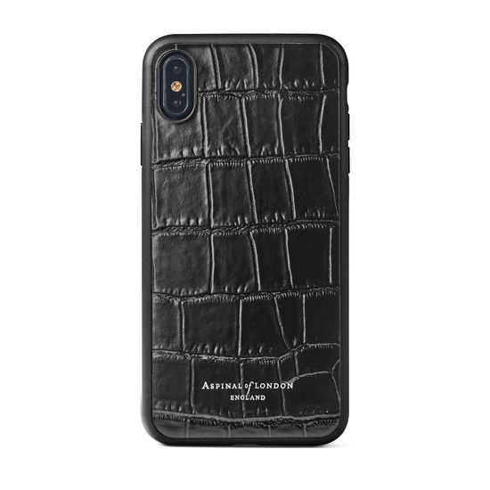 iPhone Xs Max Case with Black Edge in Deep Shine Black Croc from Aspinal of London