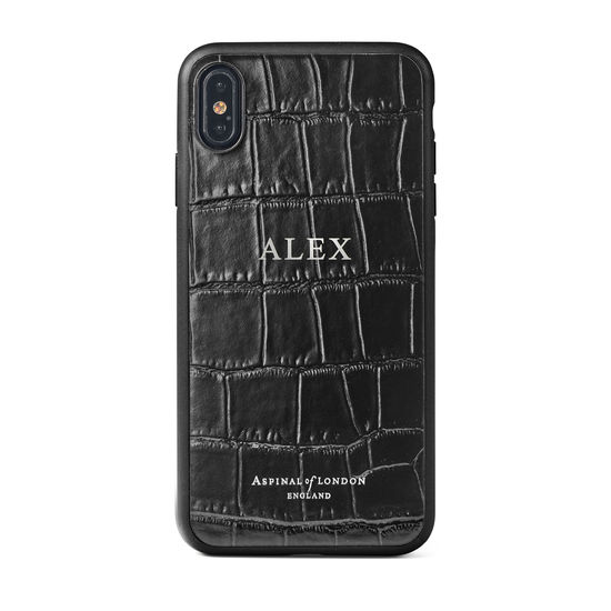 iPhone Xs Max Case with Black Edge in Deep Shine Black Croc from Aspinal of London