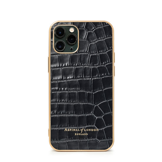 iPhone 11 Pro Case with Gold Edge in Black Small Croc from Aspinal of London