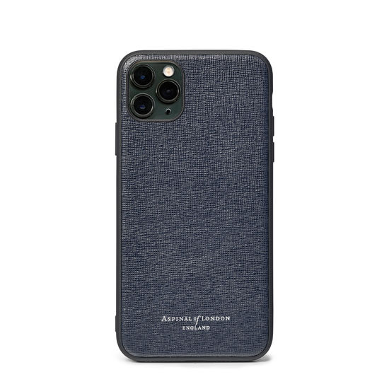 iPhone 11 Pro Case with Black Edge in Navy Saffiano from Aspinal of London