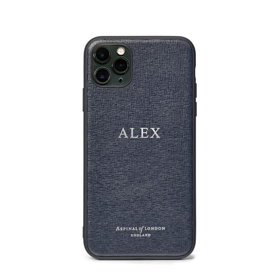 iPhone 11 Pro Case with Black Edge in Navy Saffiano from Aspinal of London