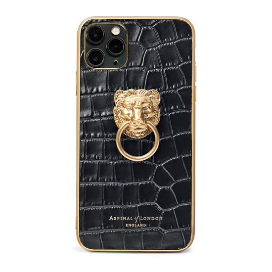 Lion iPhone 11 Pro Max Case in Deep Shine Black Small Croc from Aspinal of London