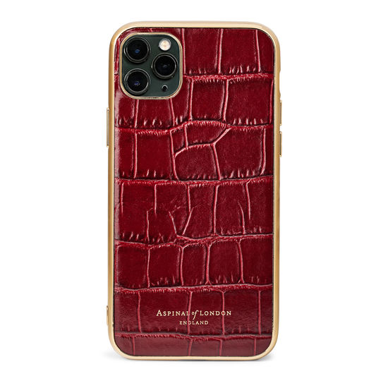 iPhone 11 Pro Max Case with Gold Edge in Deep Shine Bordeaux Croc from Aspinal of London