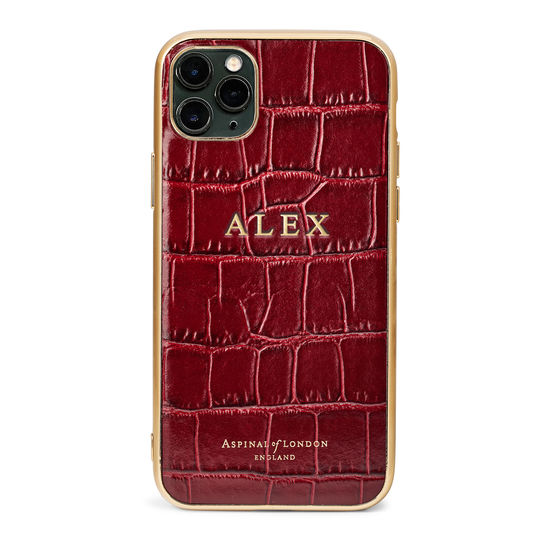 iPhone 11 Pro Max Case with Gold Edge in Deep Shine Bordeaux Croc from Aspinal of London