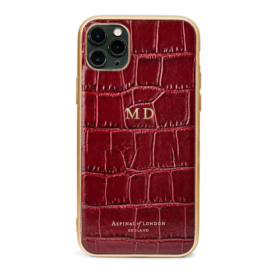 iPhone 11 Pro Max Case with Gold Edge in Deep Shine Bordeaux Croc from Aspinal of London