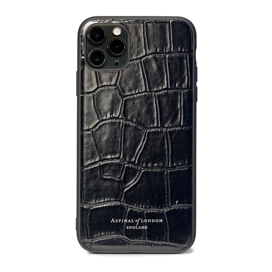 iPhone 11 Pro Max Case with Black Edge in Deep Shine Black Croc from Aspinal of London