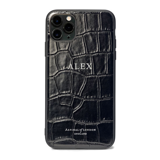 iPhone 11 Pro Max Case with Black Edge in Deep Shine Black Croc from Aspinal of London