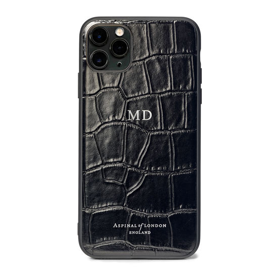 iPhone 11 Pro Max Case with Black Edge in Deep Shine Black Croc from Aspinal of London
