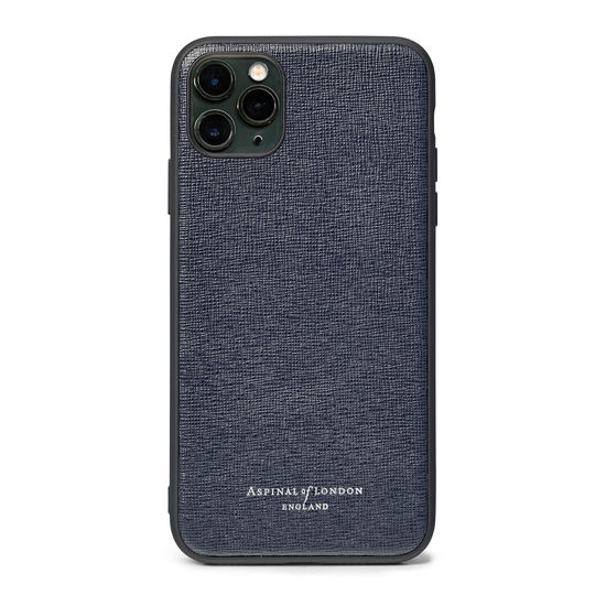 iPhone 11 Pro Max Case with Black Edge in Navy Saffiano from Aspinal of London