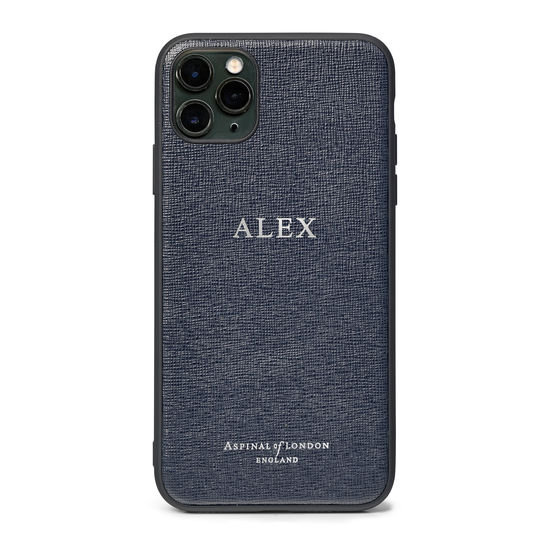 iPhone 11 Pro Max Case with Black Edge in Navy Saffiano from Aspinal of London