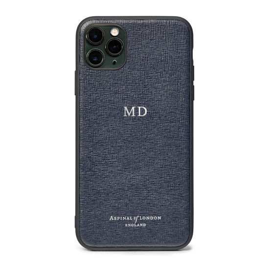 iPhone 11 Pro Max Case with Black Edge in Navy Saffiano from Aspinal of London